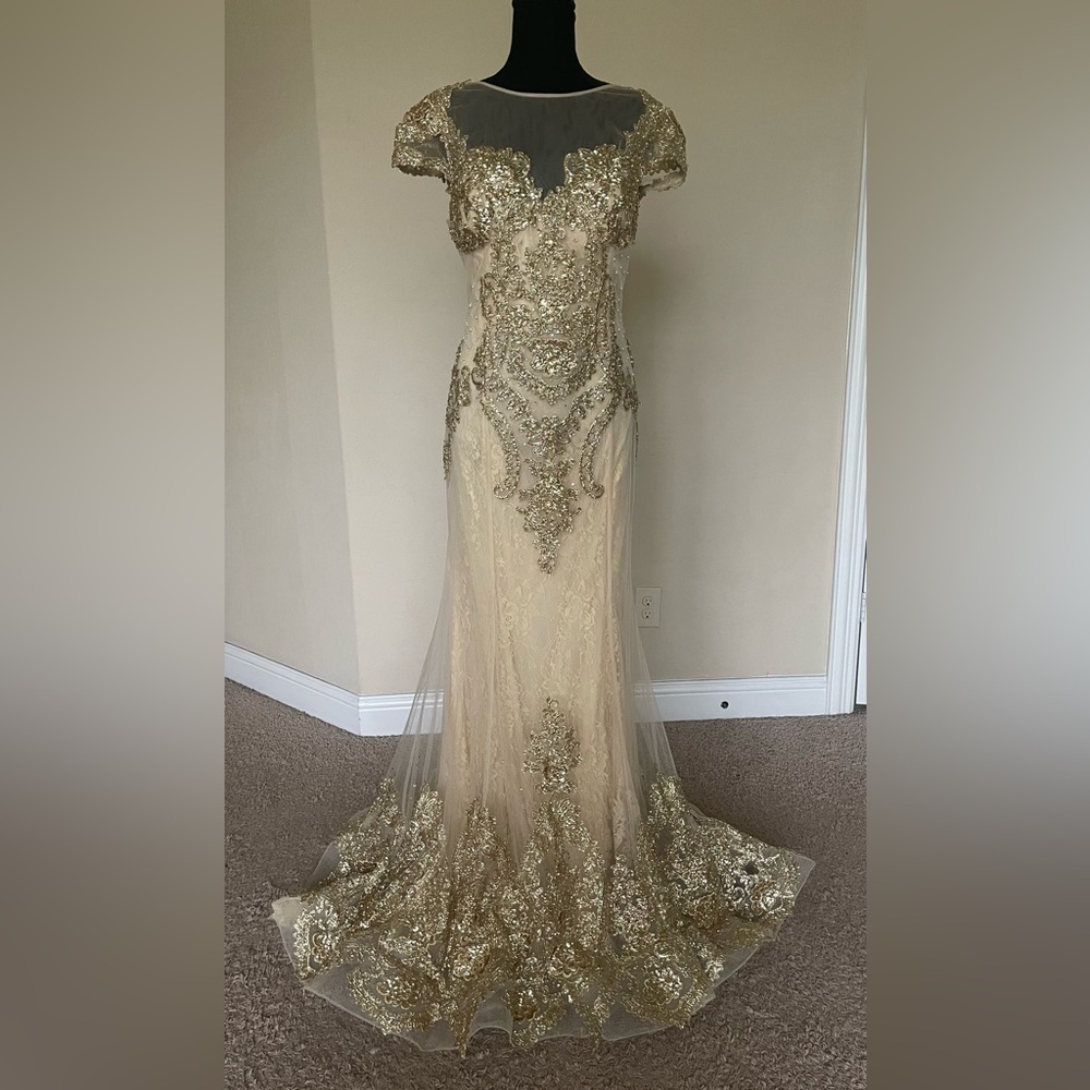 Jovani Gold Lace Dress